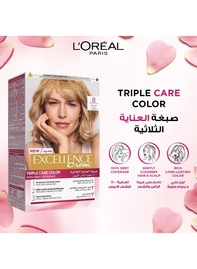 لوريال باريس إكسيلنس كريم للعناية الثلاثية، لون 8 أشقر كلير (قد يختلف التغليف، تغليف عربي/إنجليزي) - Image 5